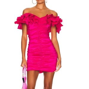 Lovers + Friends Hot Pink Off-Shoulder Ruffle Mini Dress